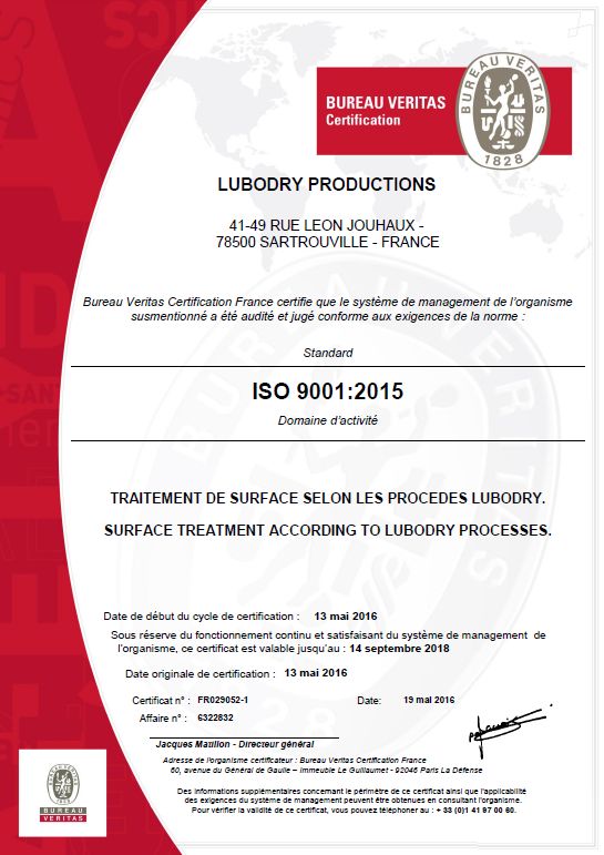 ISO 9001 : 2015 Certification granted to LUBODRY Productions !