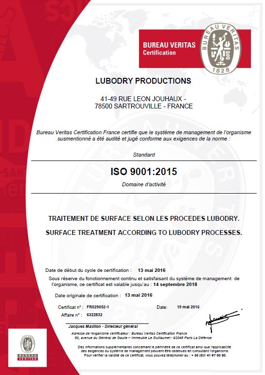 Certification ISO 9001 : 2015 attribuée à LUBODRY Productions ! Certification ISO 9001 : 2015 attribuée à LUBODRY Productions !
